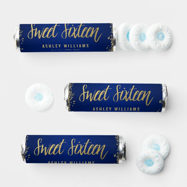 Sweet 16 Blue Gold Glitter Birthday Personalized Breath Savers® Mints (Assorted)