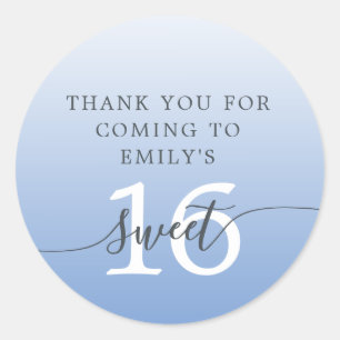 Sweet 16 Blue Ombre Thank You Custom Name Classic Round Sticker