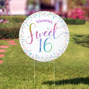 Sweet 16 Blue Pink Glitter Confetti Birthday Yard Sign