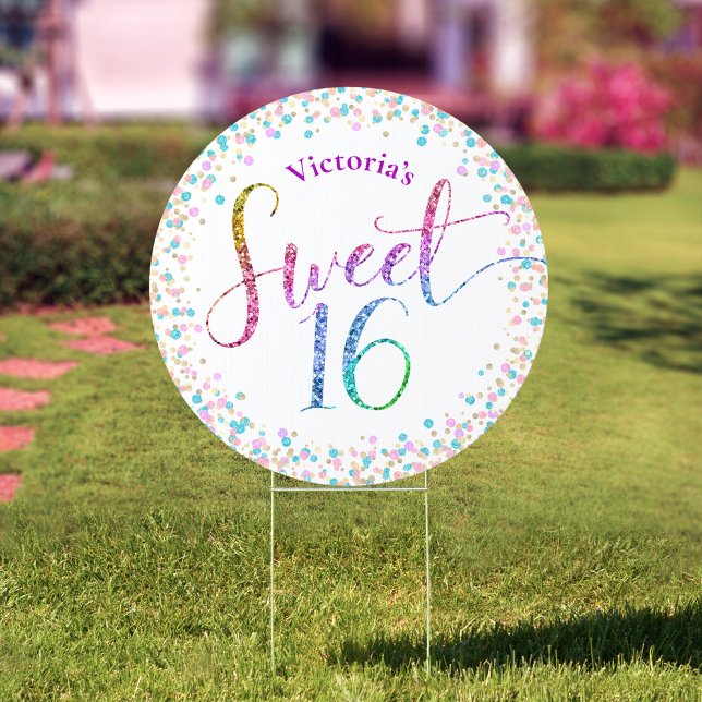 Sweet 16 Blue Pink Glitter Confetti Birthday Yard Sign (Creator Uploaded)