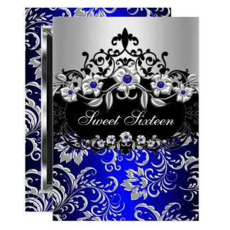 sweet silver invitations floral jewel royal card zazzle sixteen announcements