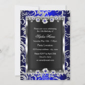 Sweet 16 Blue Silver Black Floral Jewel Party Invitation (Back)