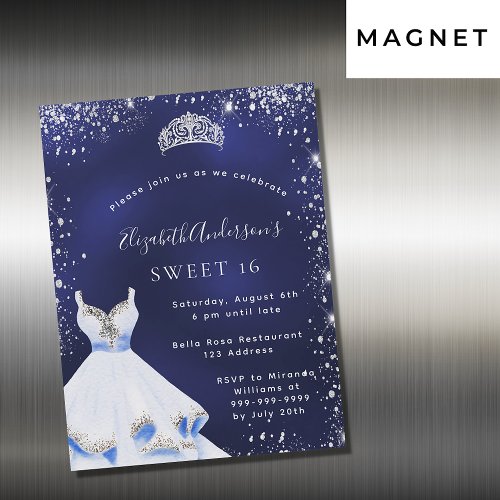 Sweet 16 blue silver glitter dress tiara glamorous magnetic invitation