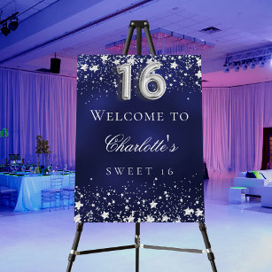 Sweet 16 blue silver stars welcome party foam board