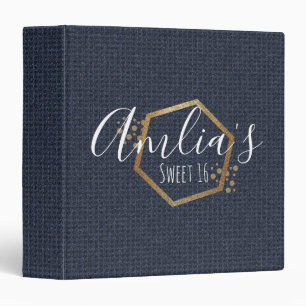 Sweet 16 Blue Texture and Gold Geometrical Photo 3 Ring Binder