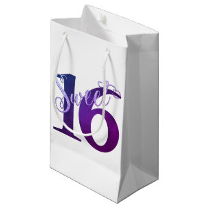 Sweet 16 Blue Watercolor and Faux Glitter Party Small Gift Bag