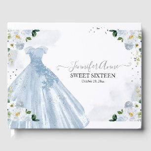 Sweet 16 Blue Watercolor Flowers Dress Guest Book