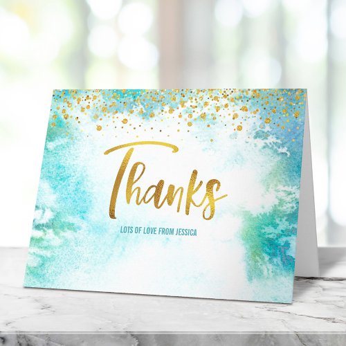Sweet 16 Blue Watercolor Gold Girly Glam Birthday Thank You Card