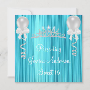 Sweet 16 Blue White Silver Jewel Tiara Formal Invitation