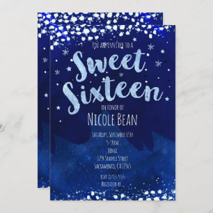 Sweet 16 Blue Winter Wonderland Starry Invitations