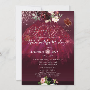 Sweet 16 Blush Burgundy Watercolor Flowers Invitat Invitation