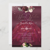 Sweet 16 Blush Burgundy Watercolor Flowers Invitation (Back)