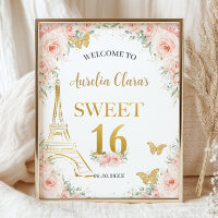 Sweet 16 Blush Floral Paris Eiffel Champagne