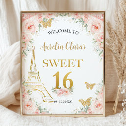 Sweet 16 Blush Floral Paris Eiffel Champagne  Poster