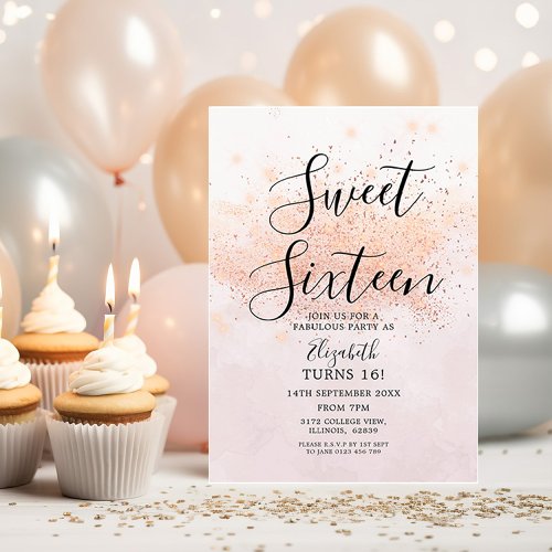 Sweet 16 Blush Glitter Invitation