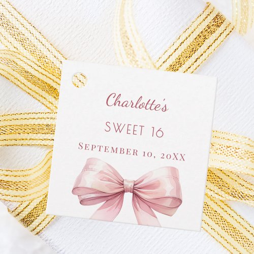 Sweet 16 blush pink bow DIY Favor Tags