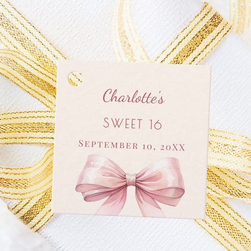 Sweet 16 blush pink bow ivory DIY Favor Tags