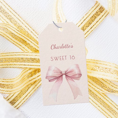 Sweet 16 blush pink bow ivory DIY Gift Tags