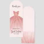 Sweet 16 Blush Pink Dress Script Thank You Custom Bookmarks<br><div class="desc">Featuring a pretty blush pink dress with modern script,  this birthday bookmark is perfect for friends and family who celebrated the day with you. Perfect keepsake for quests and family. Easily replace the party details by clicking the "Personalize" button.</div>