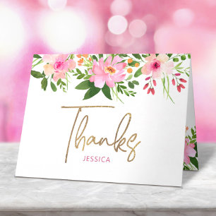Sweet 16 Blush Pink Floral Watercolor Gold Script Thank You Card