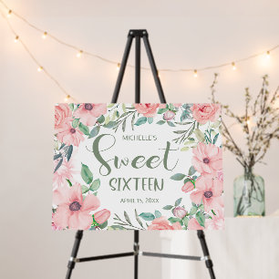 Sweet 16 Blush Pink Flowers Green Leaves  Foam Board
