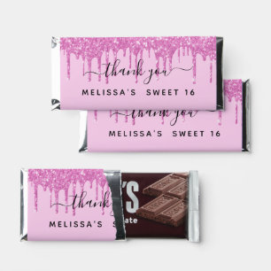 Sweet 16 blush pink glitter drips name hershey bar favors