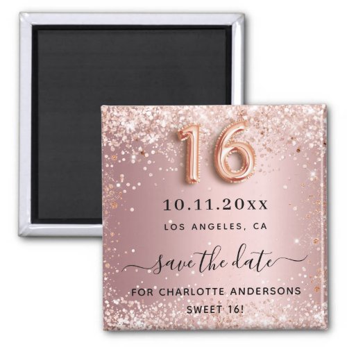 Sweet 16 blush pink glitter dust save the date magnet