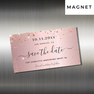 Sweet 16 blush pink glitter save the date magnet