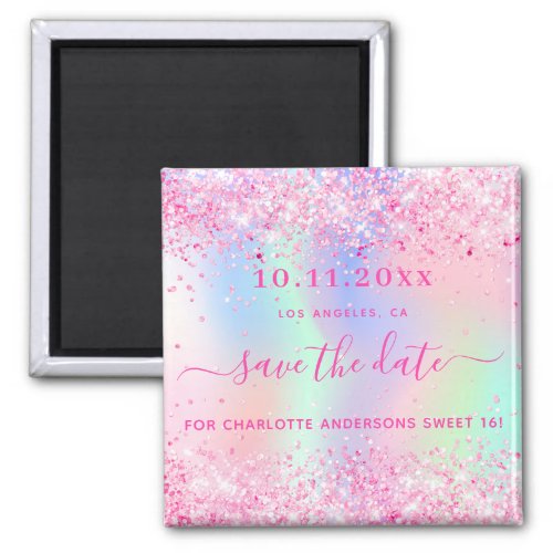 Sweet 16 blush pink glitter save the date magnet