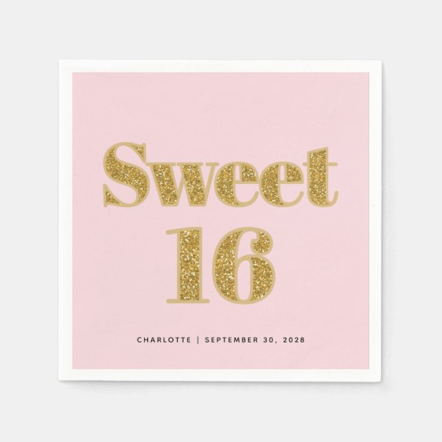 Sweet 16 Blush Pink Gold Glitter Party  Napkins (Front)