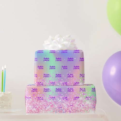 Sweet 16 blush pink purple holographic wrapping paper