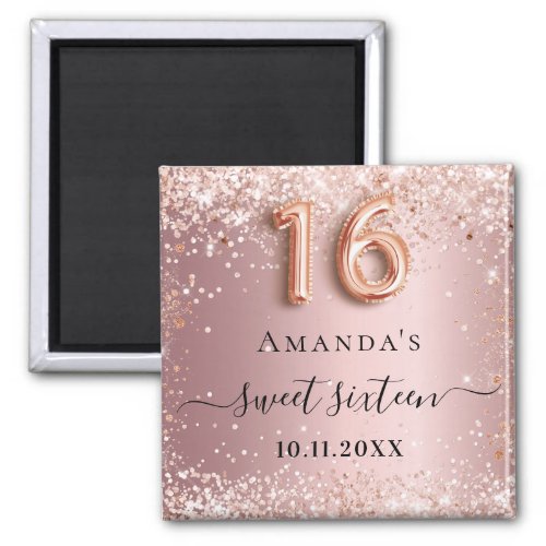 Sweet 16 blush pink rose gold glitter dust name magnet