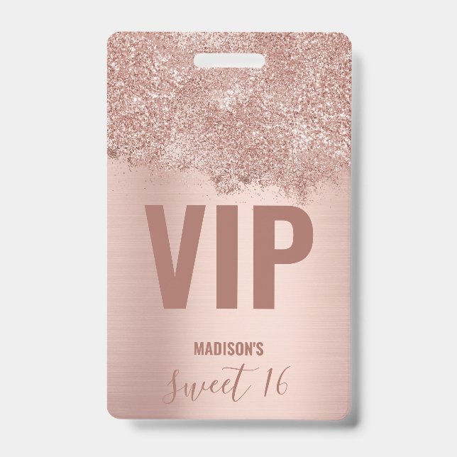Sweet 16 Blush Pink Rose Gold Glitter Sparkles Badge (Front)