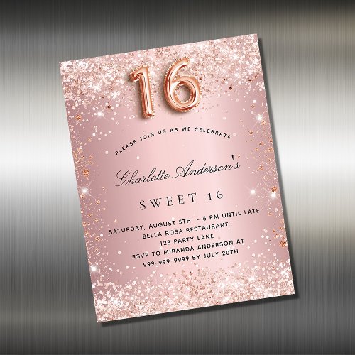 Sweet 16 blush pink rose gold invitation magnet