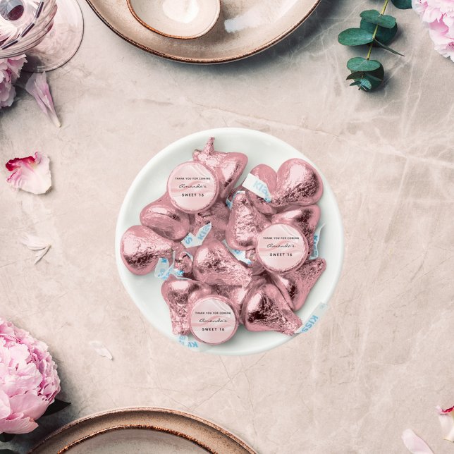 Sweet 16 blush pink silk satin thank you hershey®'s kisses® (Creator Uploaded)