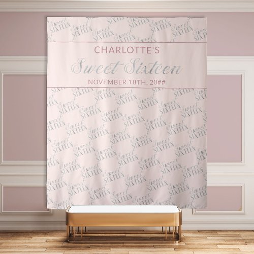 Sweet 16 Blush Pink Silver Birthday Party Backdrop