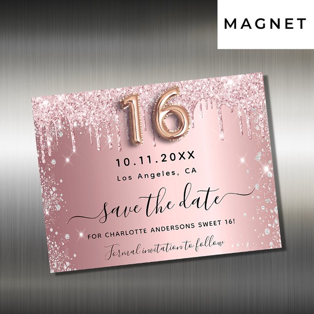 Sweet 16 blush pink silver save the date magnet (Creator Uploaded)