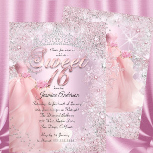Sweet 16 blush Pink Winter Wonderland Tiara  Invitation