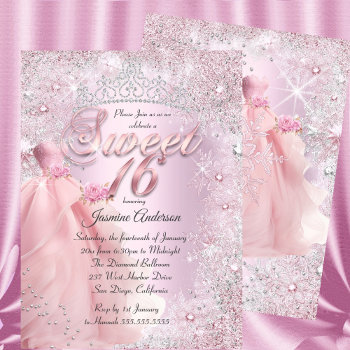 Sweet 16 Blush Pink Winter Wonderland Tiara  Invitation by Zizzago at Zazzle