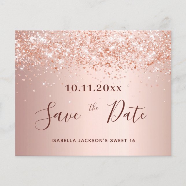 Sweet 16 blush rose glitter budget Save the Date  Flyer (Front)