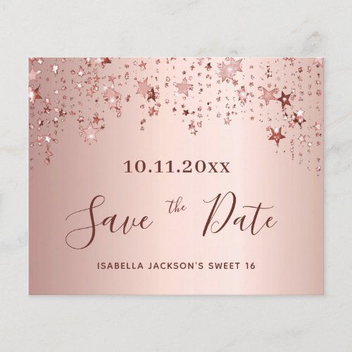 Sweet 16 blush rose gold budget Save the Date Flyer