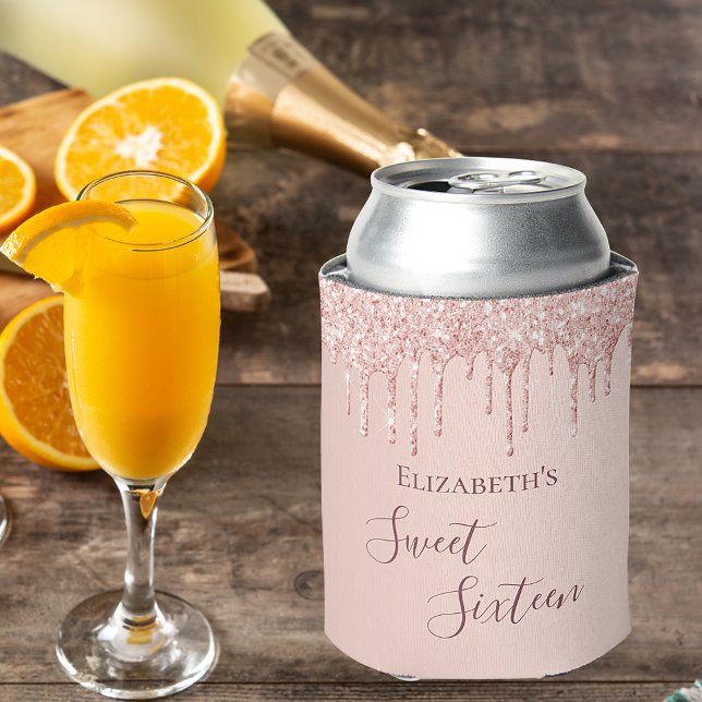 Sweet 16 blush rose gold glitter drips name can cooler (Creator Uploaded)