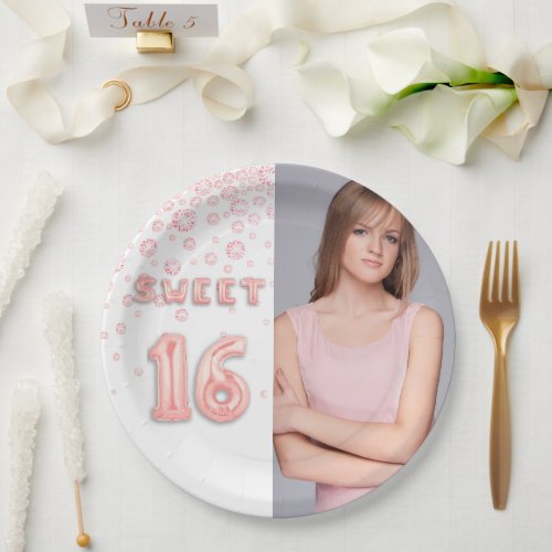 Sweet 16 blush rose gold photo paper plates