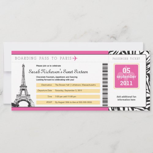 Sweet 16 Boarding Pass to Paris Invitation