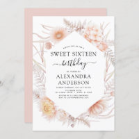 Sweet 16 Boho Dusty Pink Floral 16th Birthday Invitation