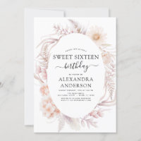 Sweet 16 Boho Dusty Pink Floral 16th Birthday Invitation