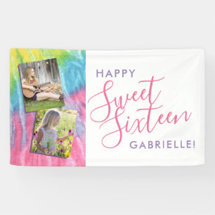 Sweet 16 Boho Tie Dye Happy Birthday Photo Banner