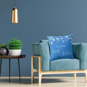 Sweet 16 bright blue white stars name throw pillow