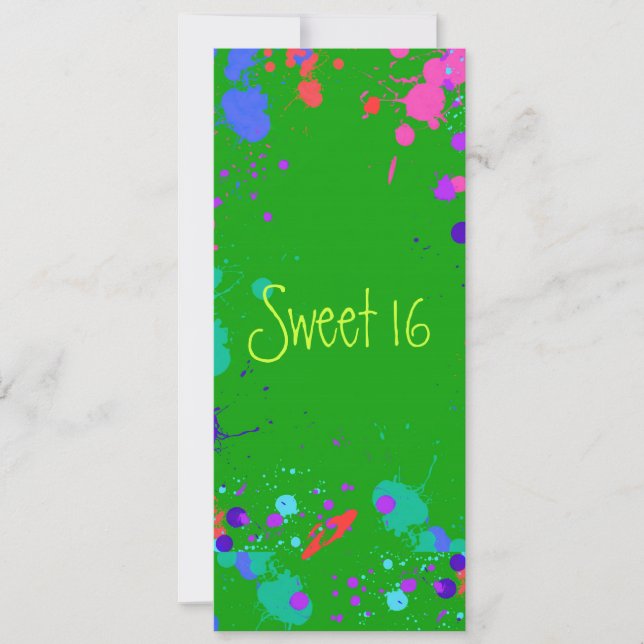 Sweet 16 Bright Neon Paint Splatter, Invitation (Front)