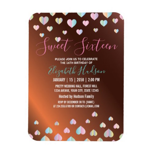 Sweet 16 Bronze Invitation with Colorful Speckles Magnet